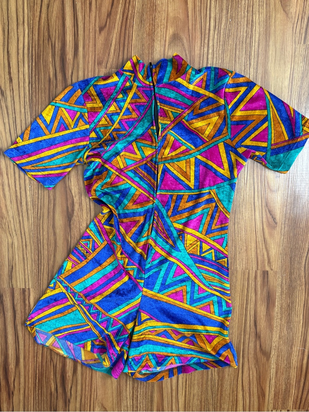 VTG 90s Funky Rainbow Velour Shorts Romper (Festival)